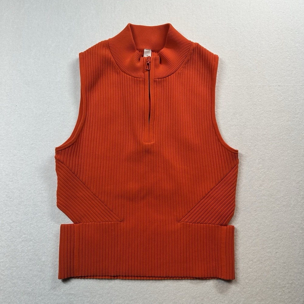 Lululemon Women M‎ Open Back Half Zip Ribbed Sweater Top Orange Athletic